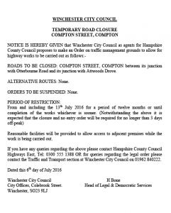 Temporary Road Closure Compton Street