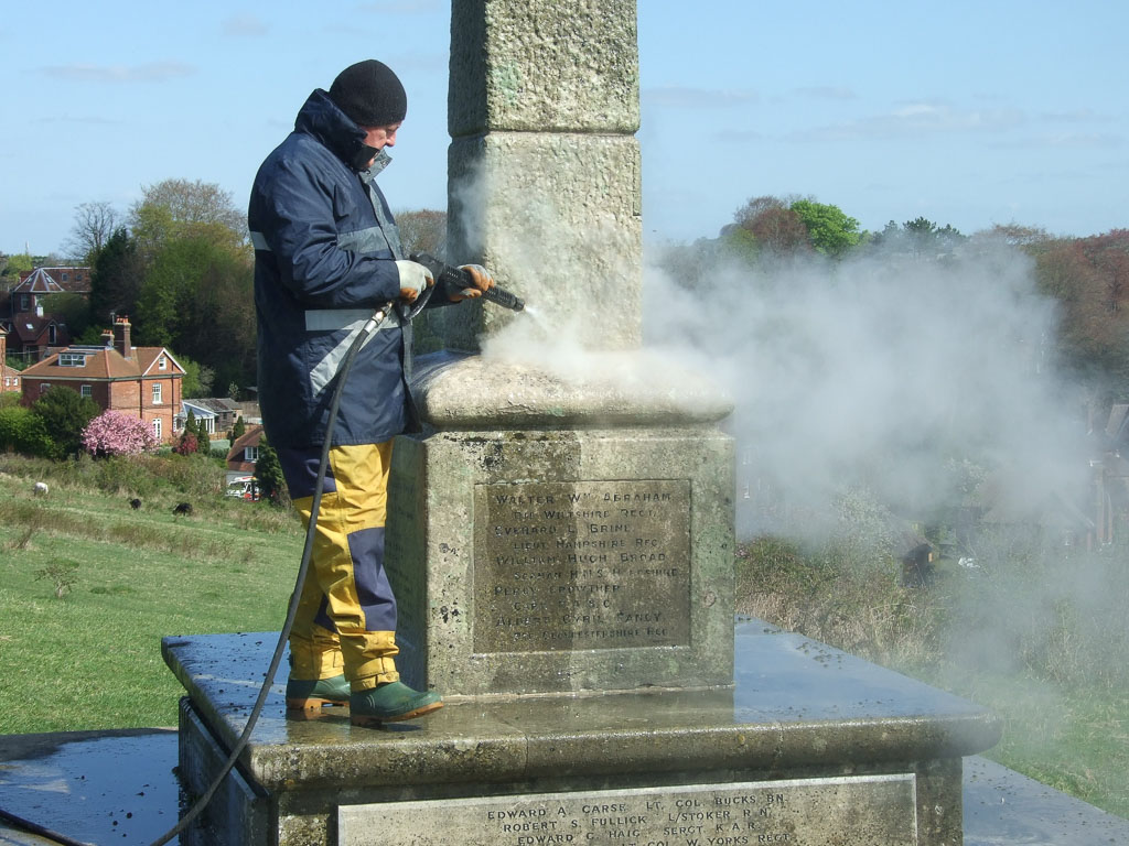 Steam cleaning the War Memorial