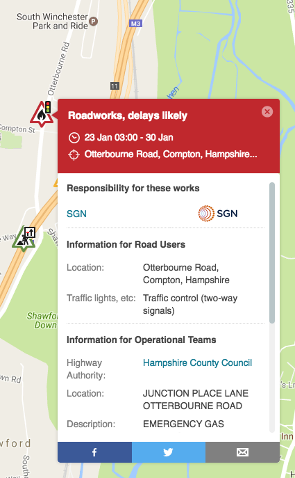 Otterbourne roadworks January 2017